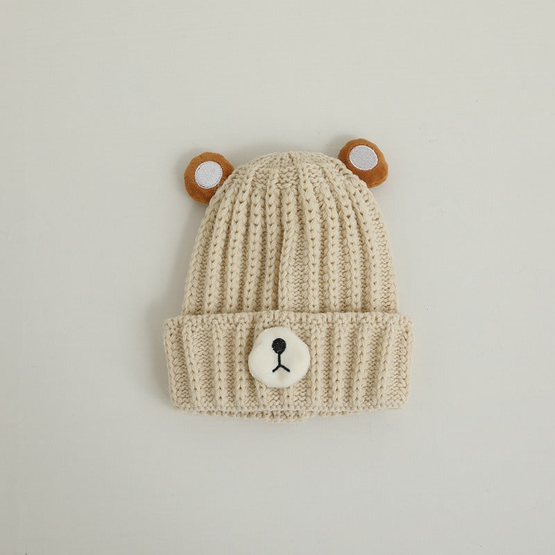 Autumn and winter children warm knitted hat cute bear candy color woolen hat Korean male and female baby warm hat trend