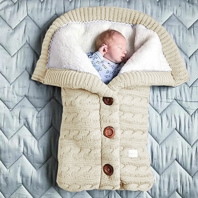 Spring Autumn Winter Knitted Sleeping Bag Stroller Sleeping Bag Swaddle Stroller Sleeping Bag Button Twist Sleeping Bag Plus Velvet Thickened Quilt