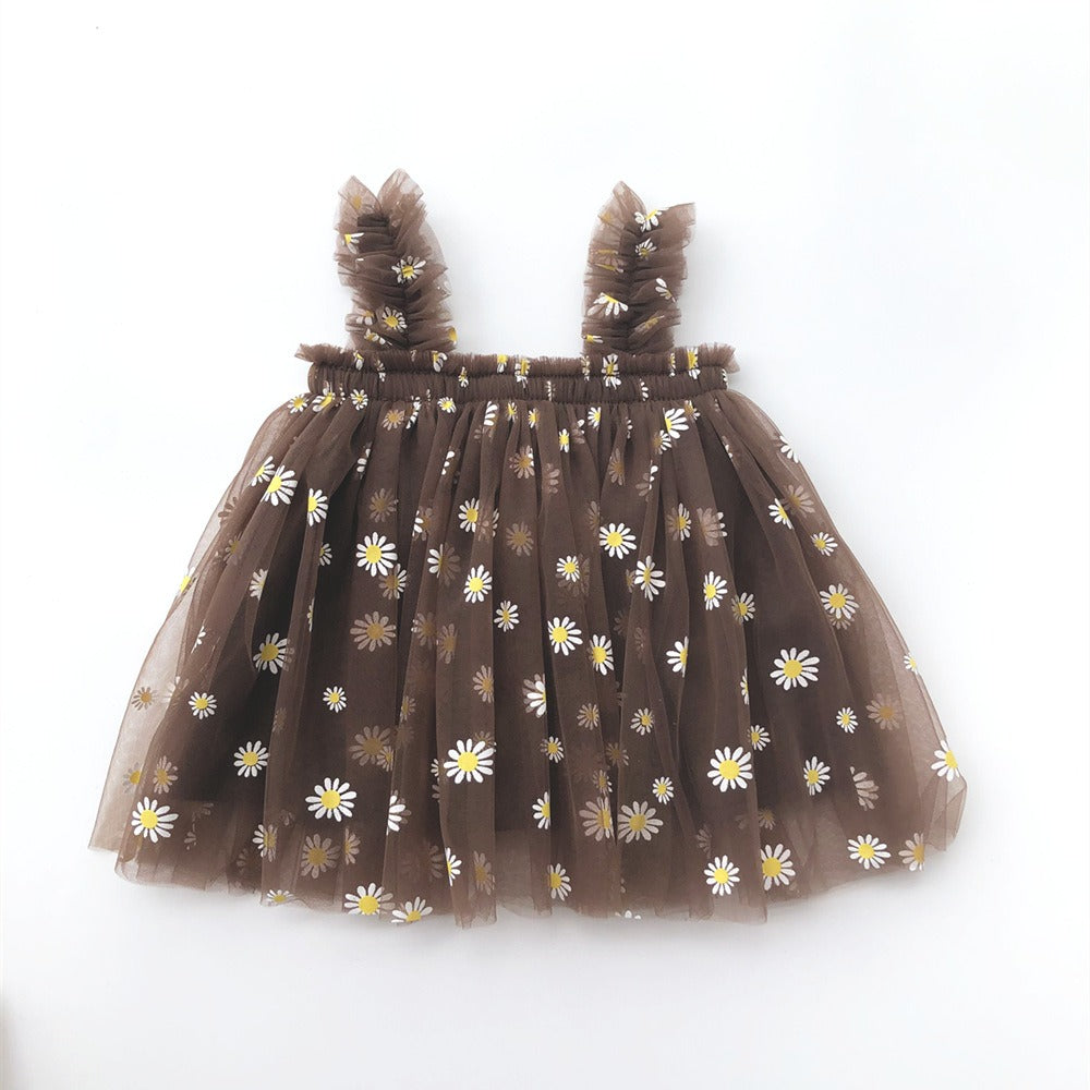 Girl embroidered mesh strapless fluffy princess dress