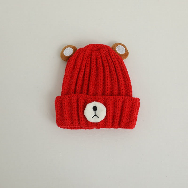 Autumn and winter children warm knitted hat cute bear candy color woolen hat Korean male and female baby warm hat trend