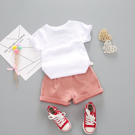 Girls Summer Short Sleeve Suit New Korean Version Girls T-Shirt Shorts Baby Two-Piece