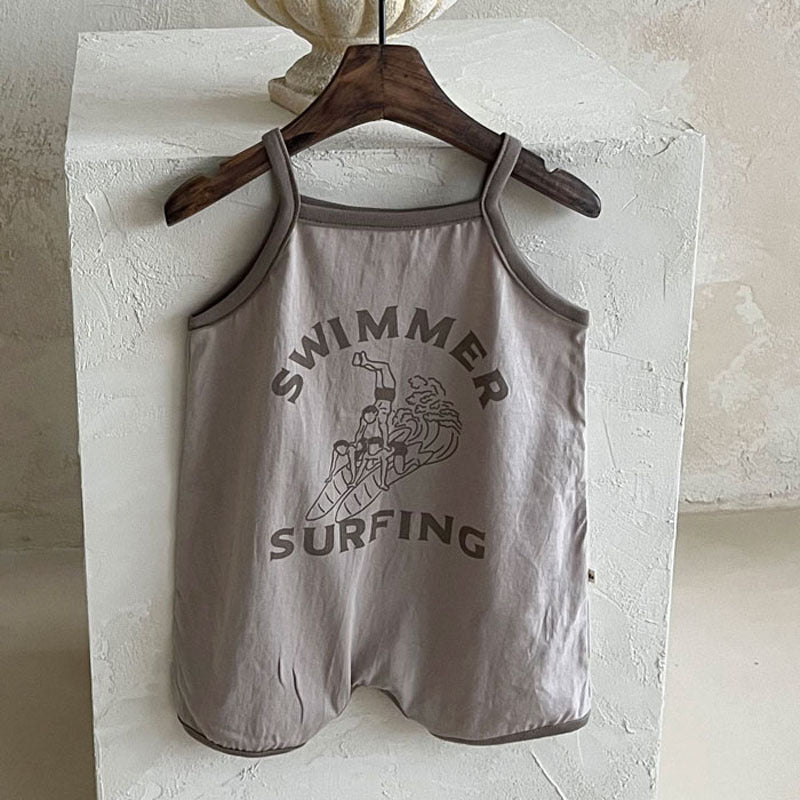 Korean Version Of Ins Infant Cartoon Cotton Sling Jumpsuit Male And Female Baby Summer Surfing Teenager Romper Vest