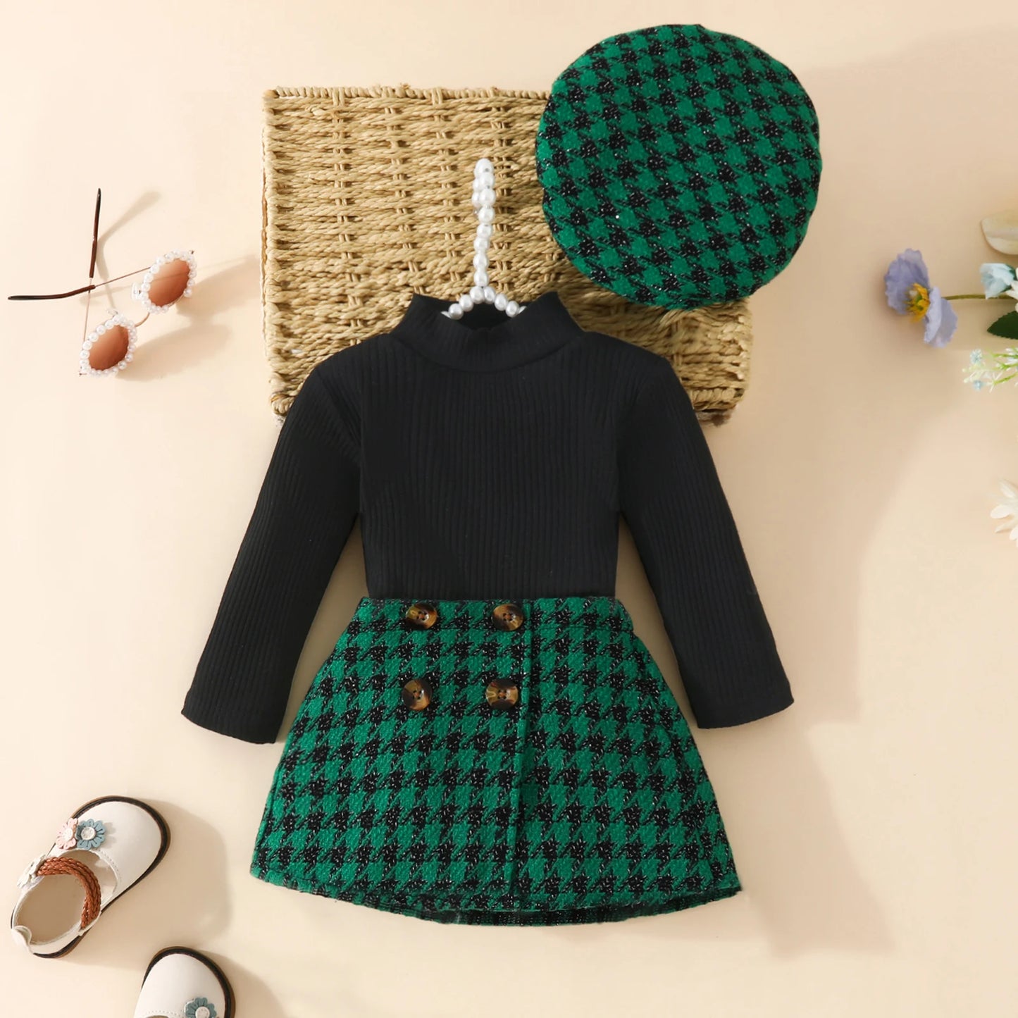 ma&baby 6M-3Y Christmas Newborn Infant Toddler Baby Girl Clothes Sets Knit Long Sleeve Tops Plaid Skirts Hat Xmas Outfits D05