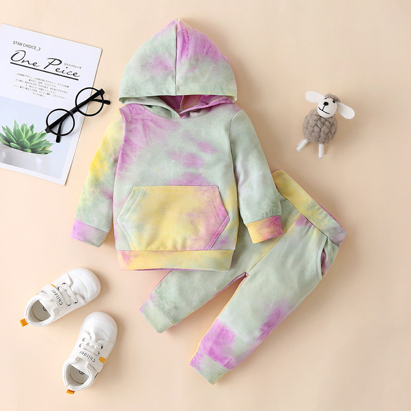 New Children's Sweater Tie-Dye Men's And Women's Hooded Sweater Medium And Large Baby Pullover Two-Piece Suit