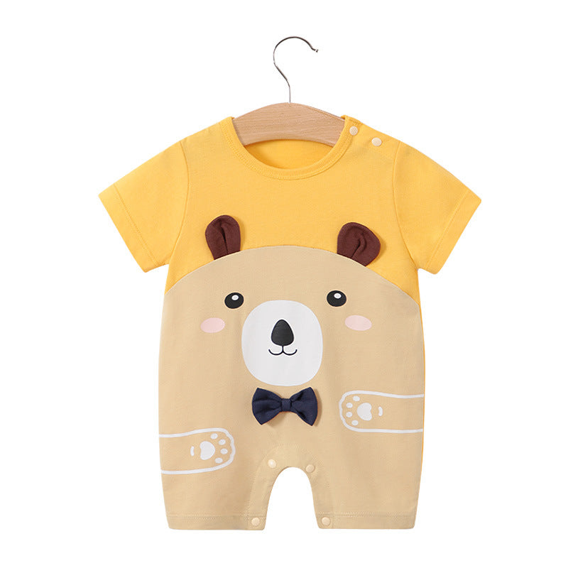 Baby jumpsuit summer clothing baby short sleeved clothes ins style newborn cartoon animal crawling clothes cotton jumpsuit