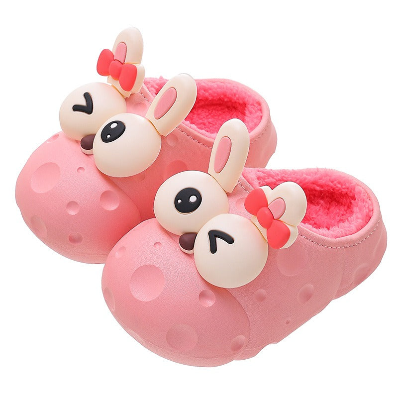 Autumn and winter baby cotton slippers for boys and girls, warm and plush bag with cotton cover and waterproof large, medium, and small children cotton slippers