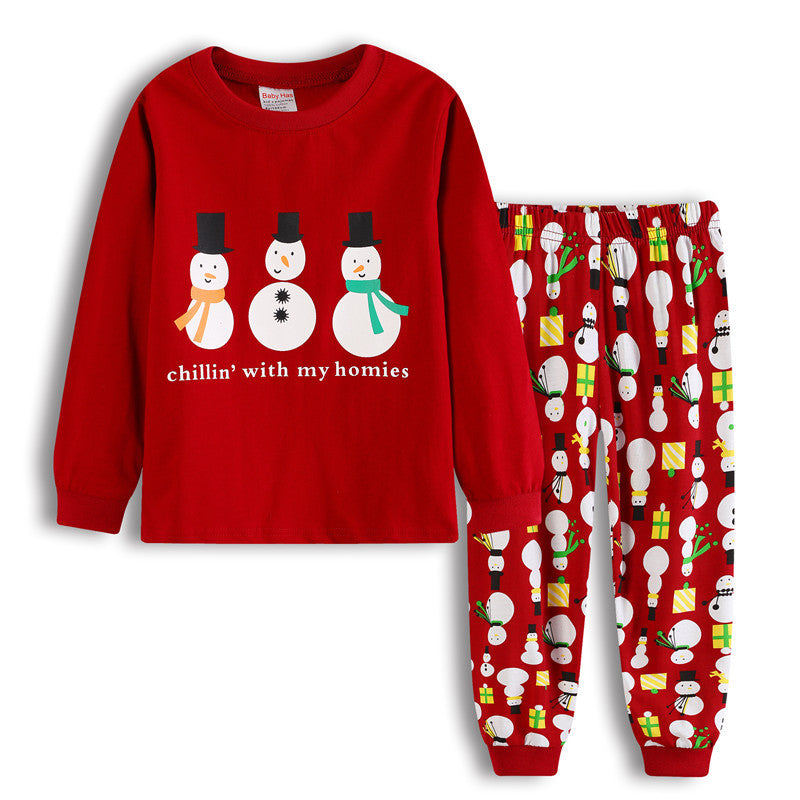 Daughter's Spring/Autumn Christmas Collection Long Sleeve Snowman Two Piece Home Clothes Children's Set