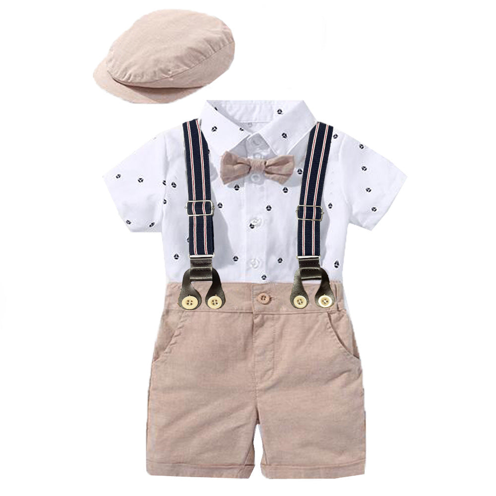 Summer New Baby Boy Gentleman Dress Printed Romper Baby Triangle Romper