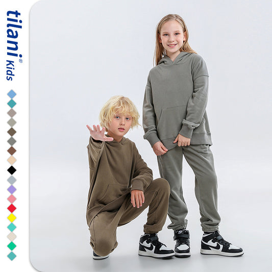 Children's Clothing Autumn And Winter New Terry Cotton Loose Hooded Sweater Suit Men And Women Two-Piece Suit