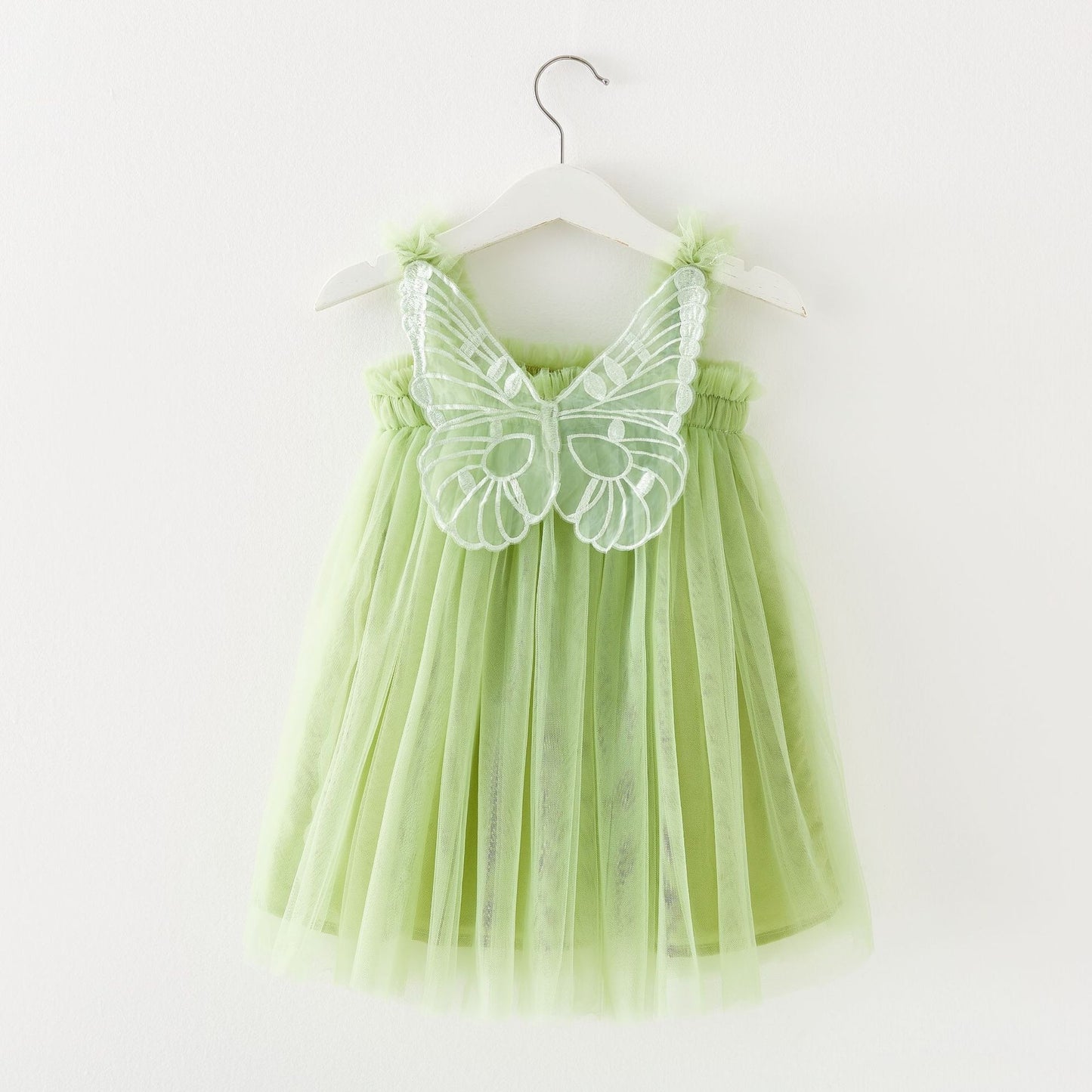 Children's clothing mesh dress with suspender, birthday dress, fluffy skirt, three-dimensional angel wings