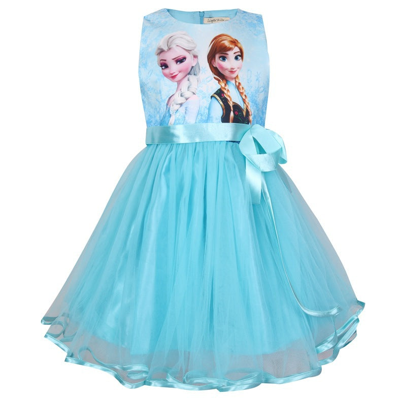 Ice Princess Dress Girl Dress Cartoon Romance New Sleeveless Bow Mesh Tutu Skirt