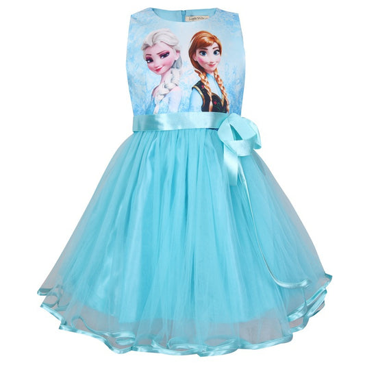 Ice Princess Dress Girl Dress Cartoon Romance New Sleeveless Bow Mesh Tutu Skirt