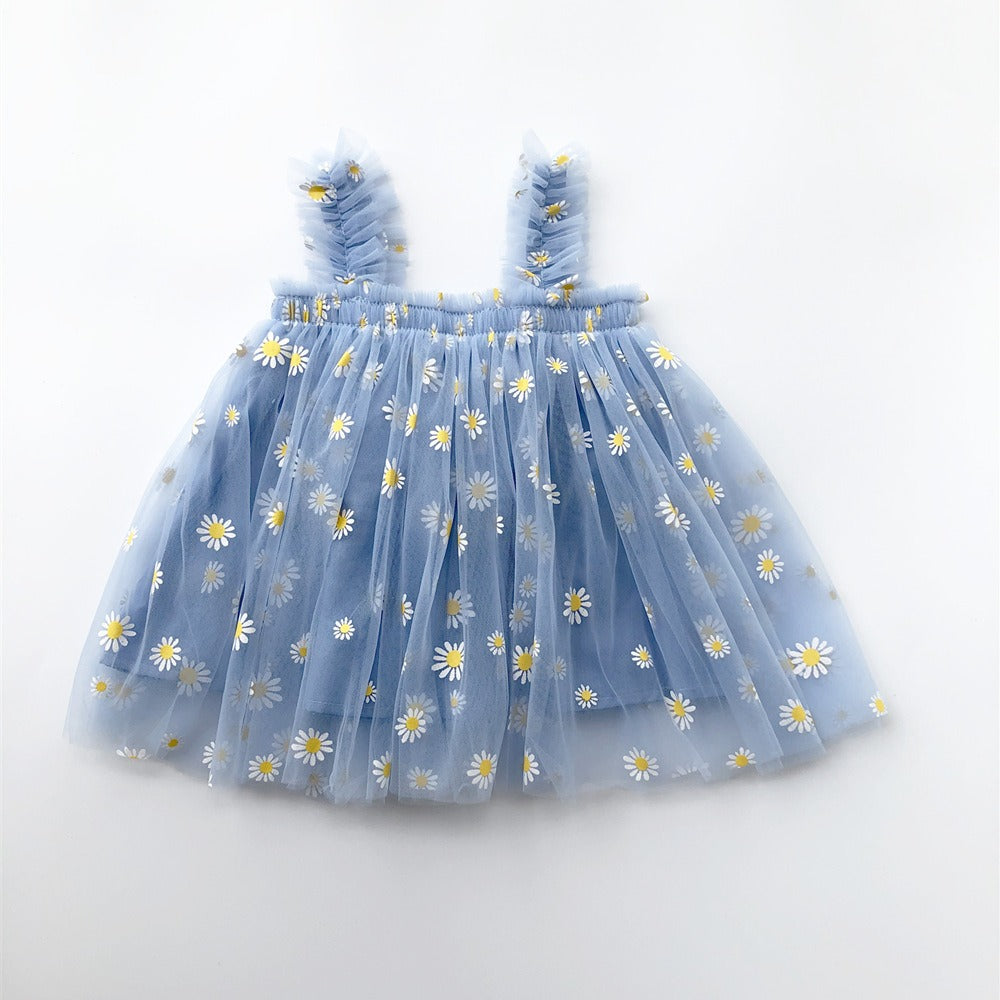 New embroidered mesh suspender dress for girls strapless fluffy princess dress