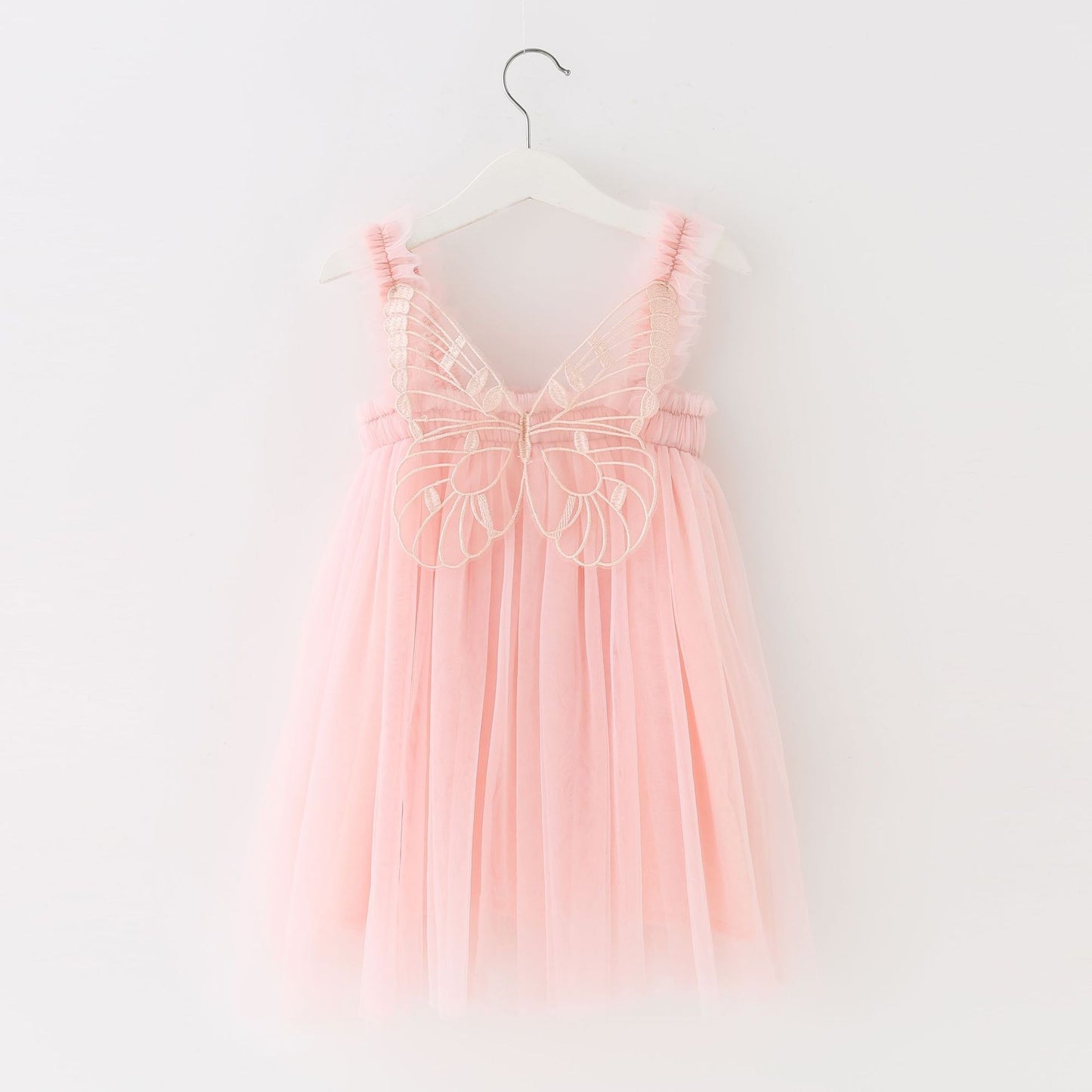 Children's clothing mesh dress with suspender, birthday dress, fluffy skirt, three-dimensional angel wings