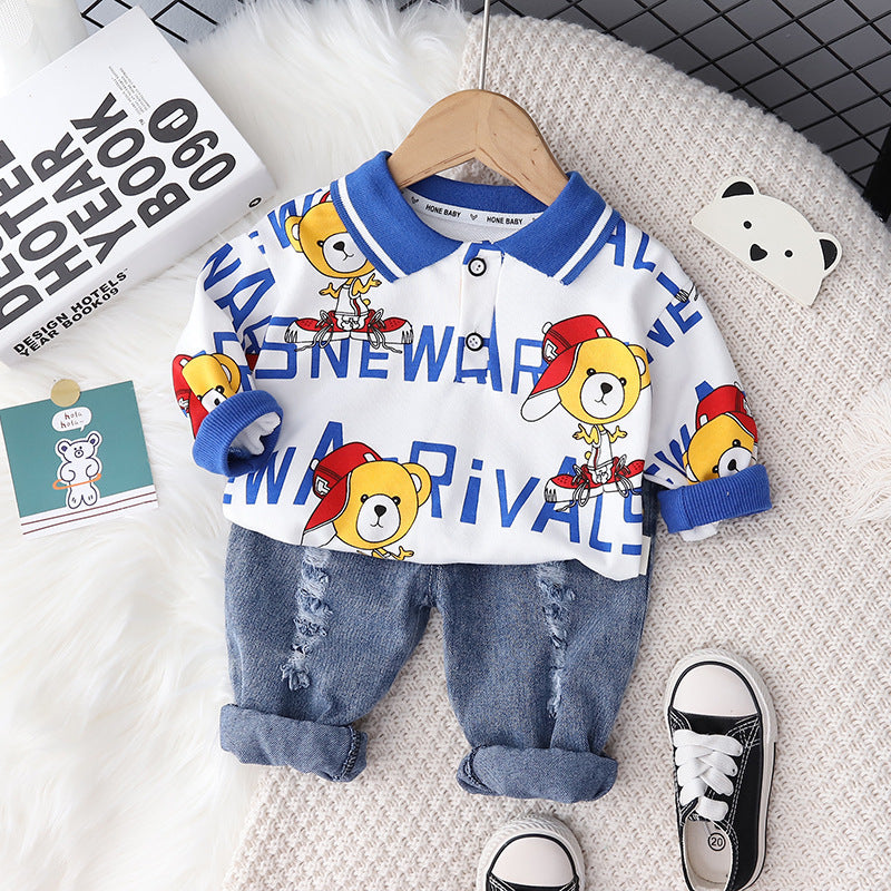 Children's Clothing Handsome Boy Suit Long Sleeve Full Print Animal New Trousers Two-Piece Korean Style