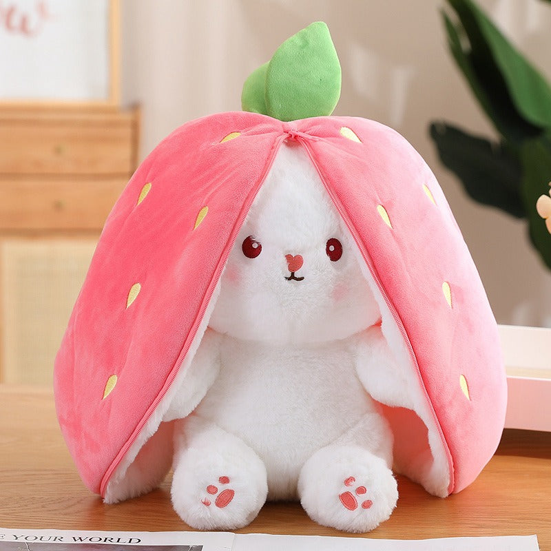 Kawaii Fruit Transfigured Bunny Plush Toy Cute Carrot Strawberry Turn Into Rabbit Plush Toy Kids Birthday Christmas Gift Muppet