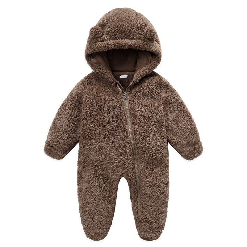 New Baby Open Bag Handbag Feet Flannel Autumn Winter One-Piece Crawling Suit