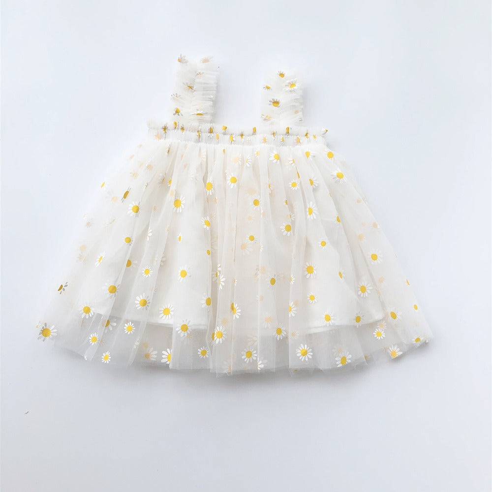 New embroidered mesh suspender dress for girls strapless fluffy princess dress