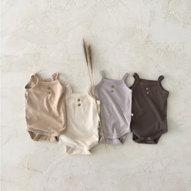 Korean Version Ins Summer Simple Baby Baby Soft Sling Jumpsuit Cotton Romper Vest Triangle Bag Fart