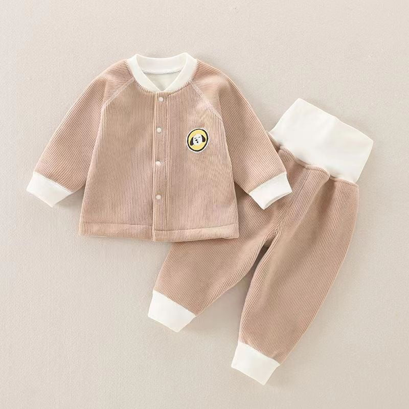 Children's Autumn And Winter Warm Suit Baby's Velvet One-Piece Outer Coat Pants For Boys And Girls