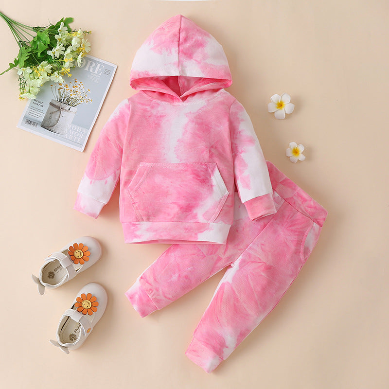 New Children's Sweater Tie-Dye Men's And Women's Hooded Sweater Medium And Large Baby Pullover Two-Piece Suit