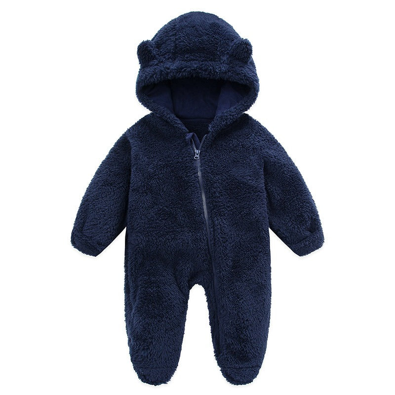 New Baby Open Bag Handbag Feet Flannel Autumn Winter One-Piece Crawling Suit