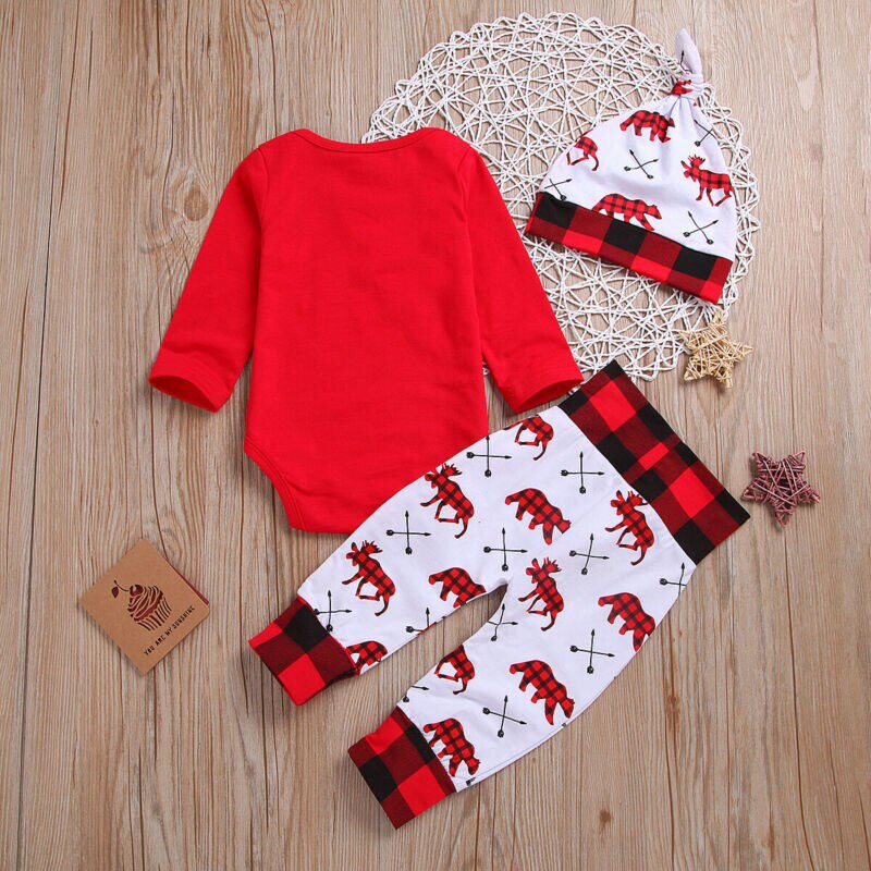 Lovely Baby Boy My First Christmas Letter Romper Kids T-Shirts Pant Newborn Hat Outfits Girl Xmas Set Autumn Clothing 2PCS Sets