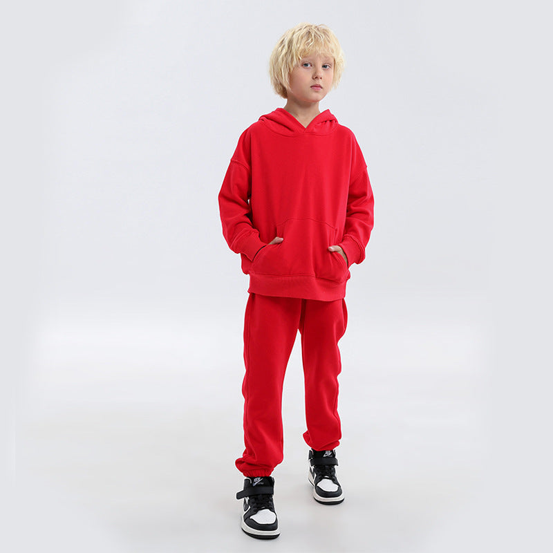 Children's Clothing Autumn And Winter New Terry Cotton Loose Hooded Sweater Suit Two-Piece Suit