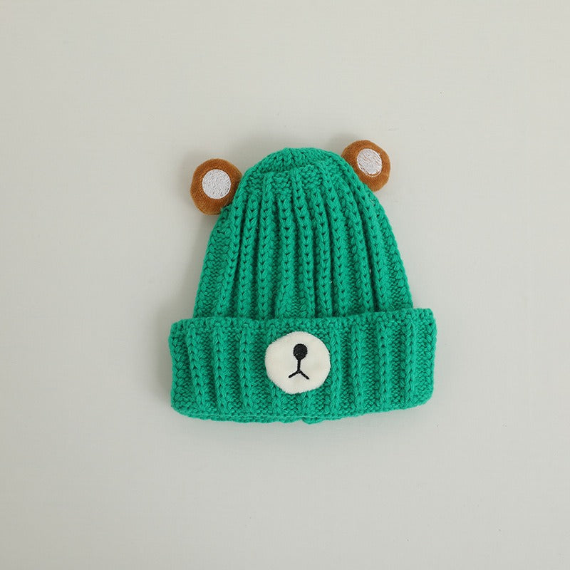 Autumn and winter children warm knitted hat cute bear candy color woolen hat Korean male and female baby warm hat trend