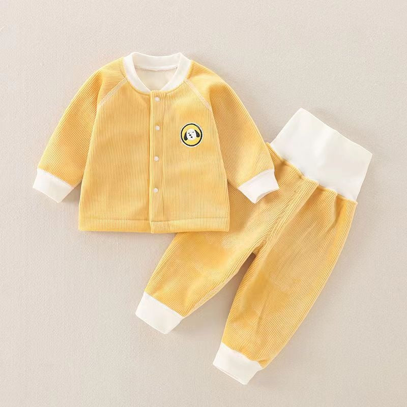 Children's Autumn And Winter Warm Suit Baby's Velvet One-Piece Outer Coat Pants For Boys And Girls