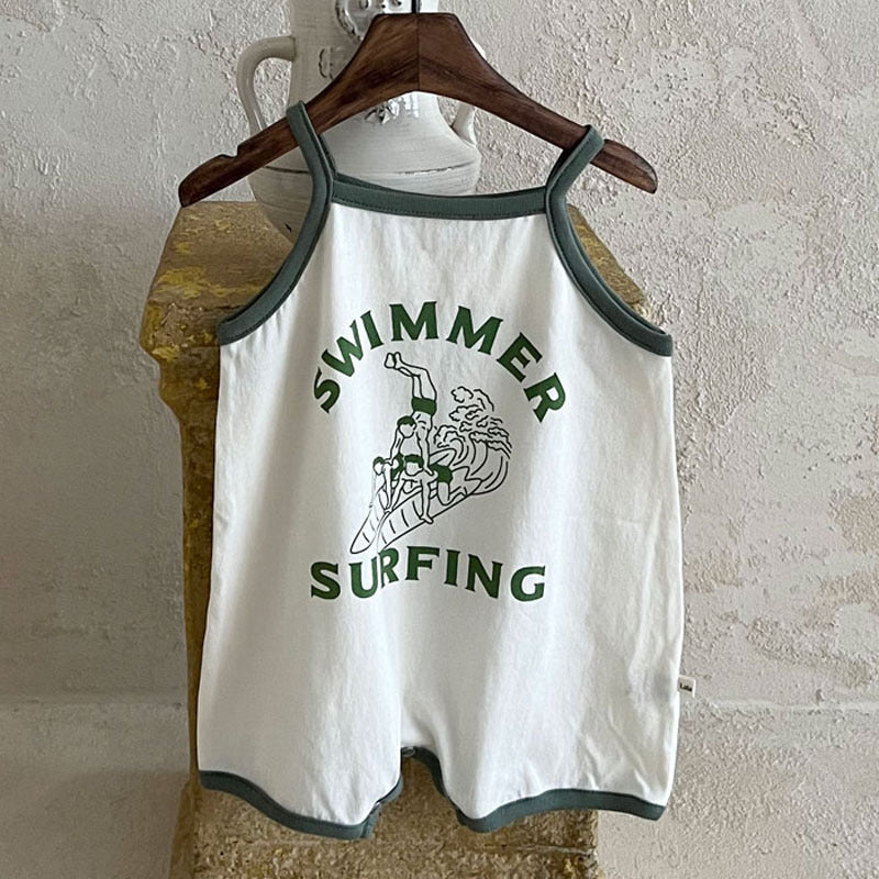 Korean Version Of Ins Infant Cartoon Cotton Sling Jumpsuit Male And Female Baby Summer Surfing Teenager Romper Vest