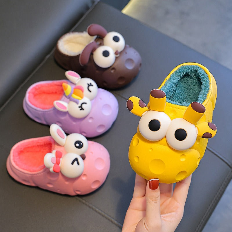 Autumn and winter baby cotton slippers for boys and girls, warm and plush bag with cotton cover and waterproof large, medium, and small children cotton slippers