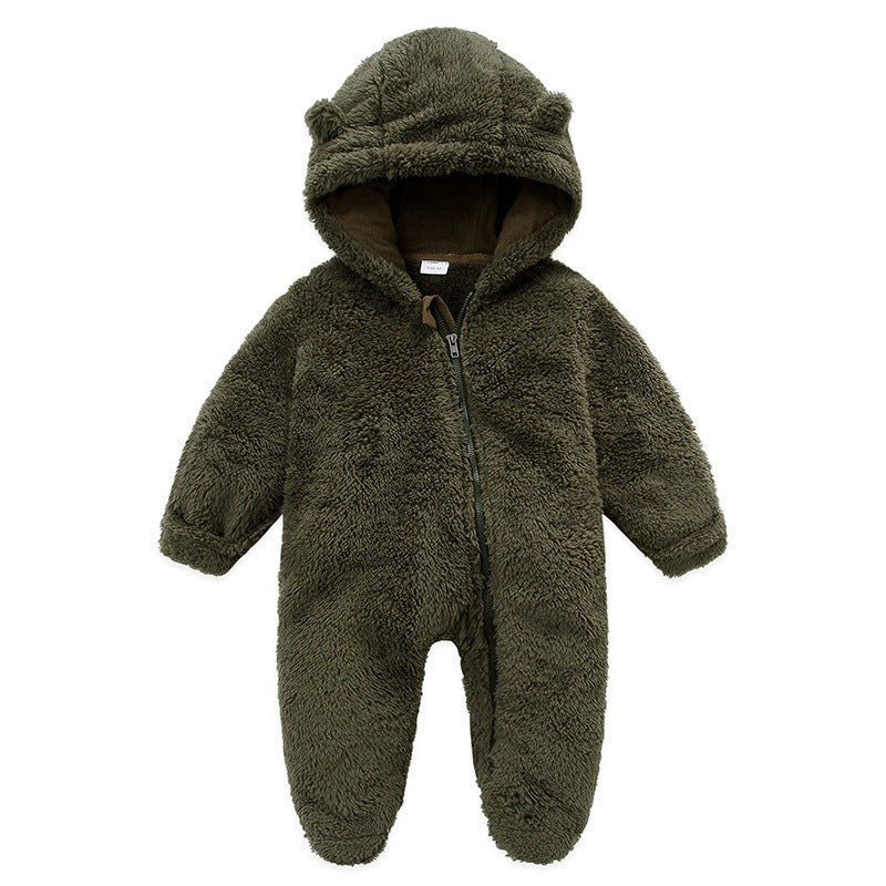 New Baby Open Bag Handbag Feet Flannel Autumn Winter One-Piece Crawling Suit