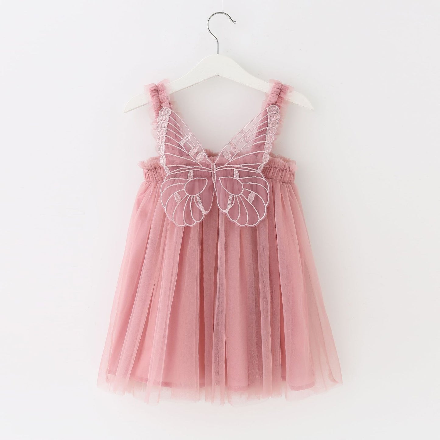 Children's clothing mesh dress with suspender, birthday dress, fluffy skirt, three-dimensional angel wings