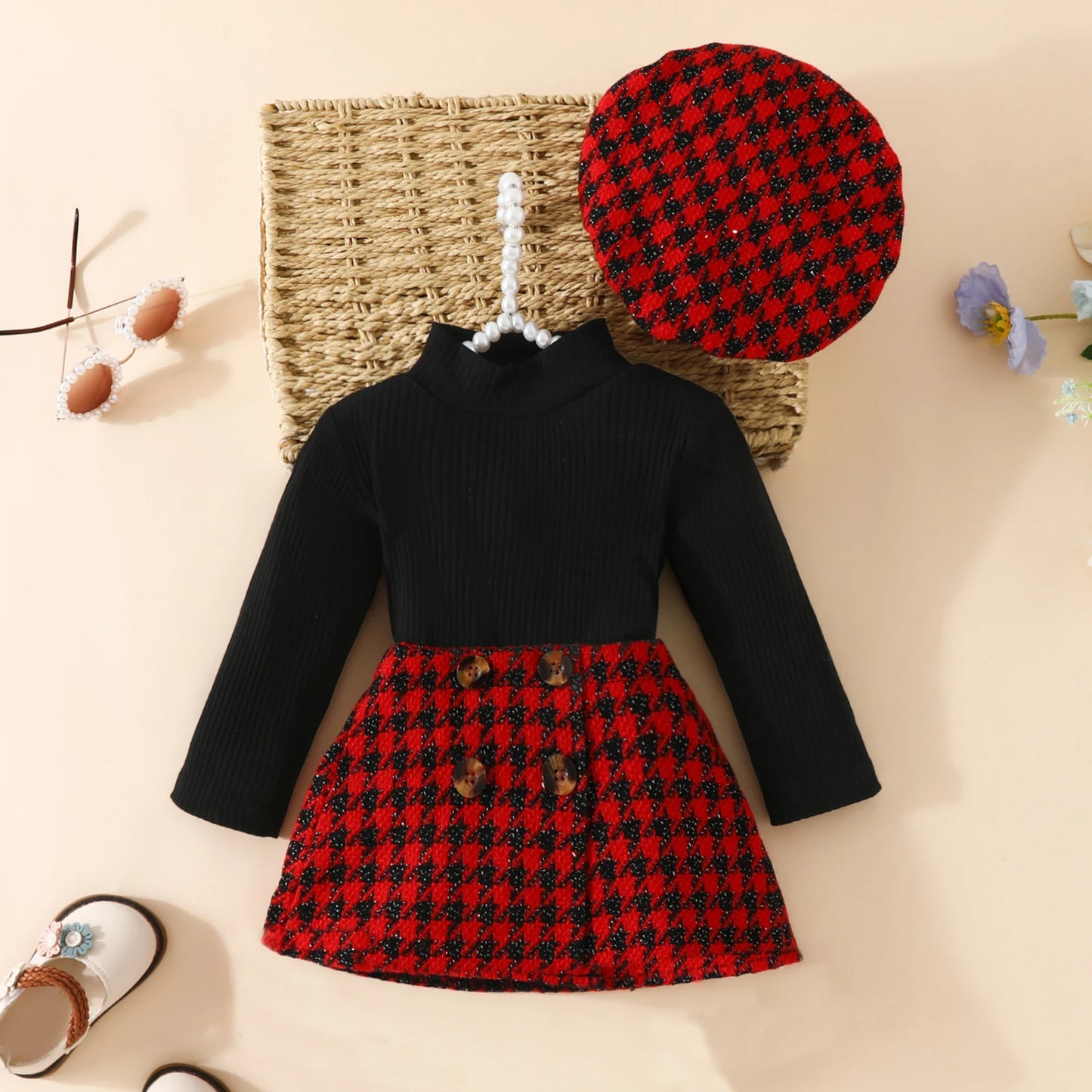 ma&baby 6M-3Y Christmas Newborn Infant Toddler Baby Girl Clothes Sets Knit Long Sleeve Tops Plaid Skirts Hat Xmas Outfits D05