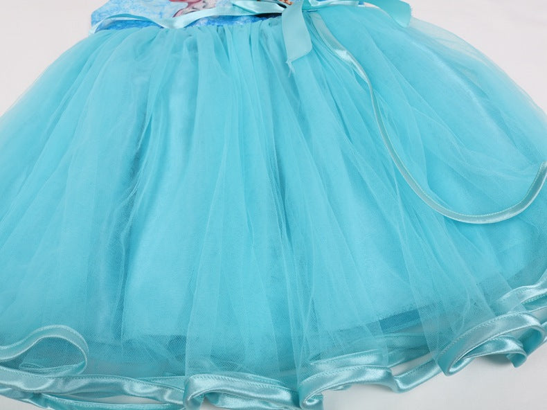 Ice Princess Dress Girl Dress Cartoon Romance New Sleeveless Bow Mesh Tutu Skirt