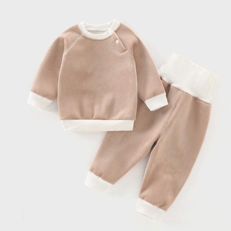 Children's Autumn And Winter Warm Suit Baby's Velvet One-Piece Outer Coat Pants For Boys And Girls