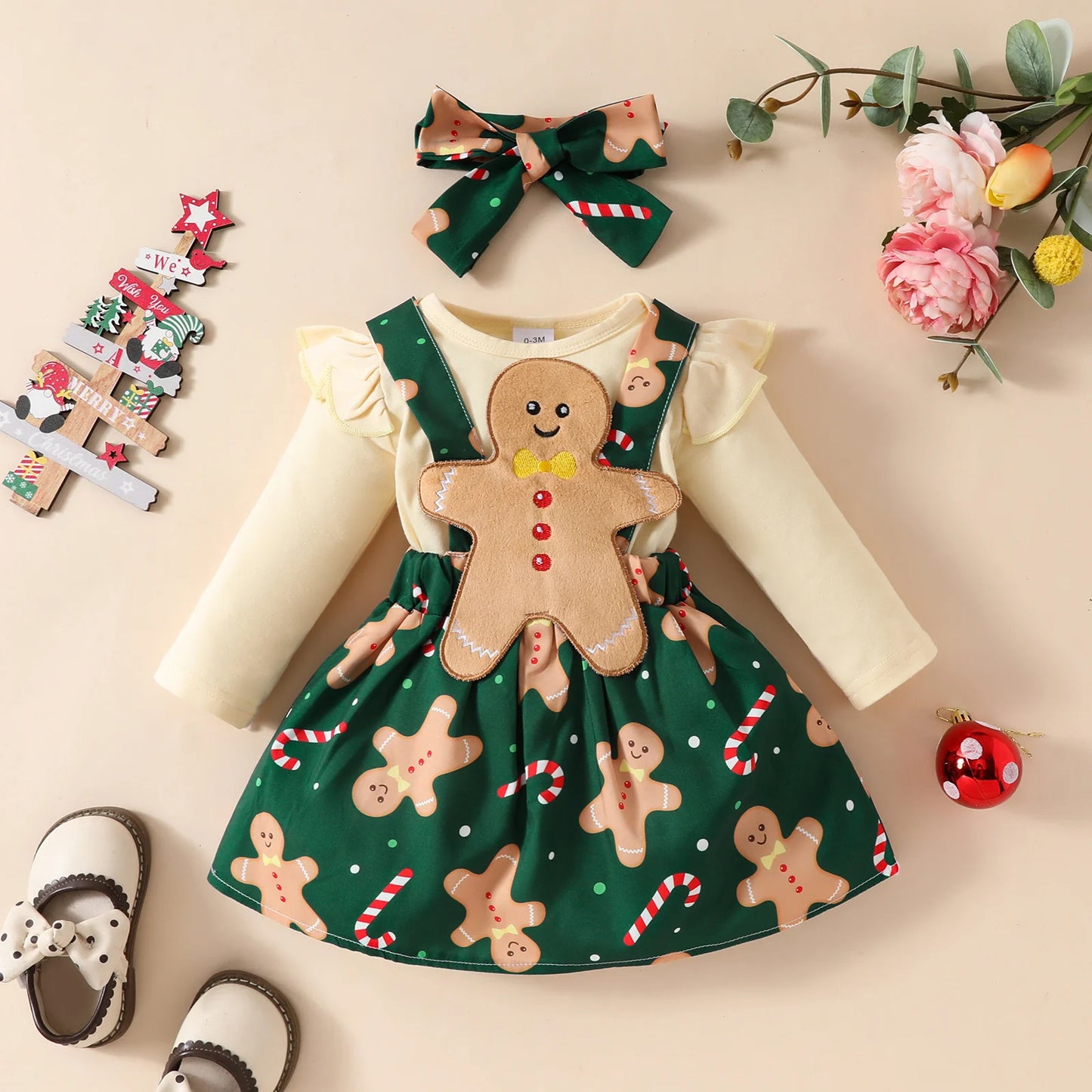 Baby Christmas long sleeved top suspender skirt set Christmas grandpa jumpsuit+solid color hoodie