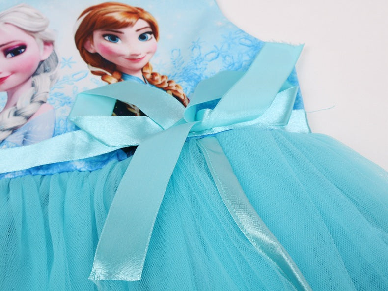 Ice Princess Dress Girl Dress Cartoon Romance New Sleeveless Bow Mesh Tutu Skirt