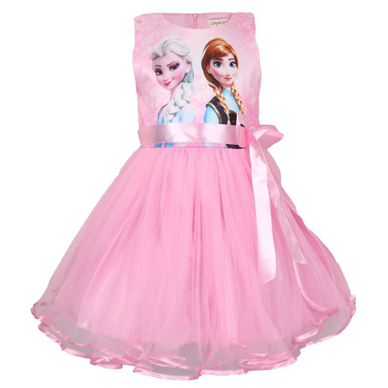 Ice Princess Dress Girl Dress Cartoon Romance New Sleeveless Bow Mesh Tutu Skirt