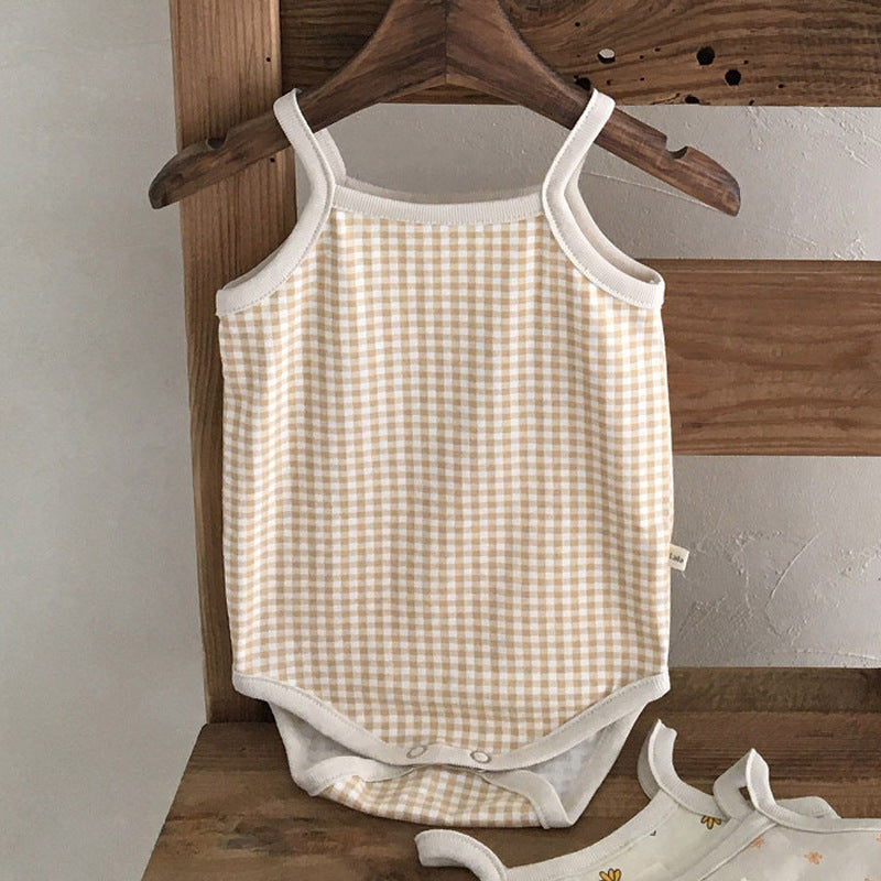 Korean Version Ins Summer Simple Baby Baby Soft Sling Jumpsuit Cotton Romper Vest Triangle Bag Fart