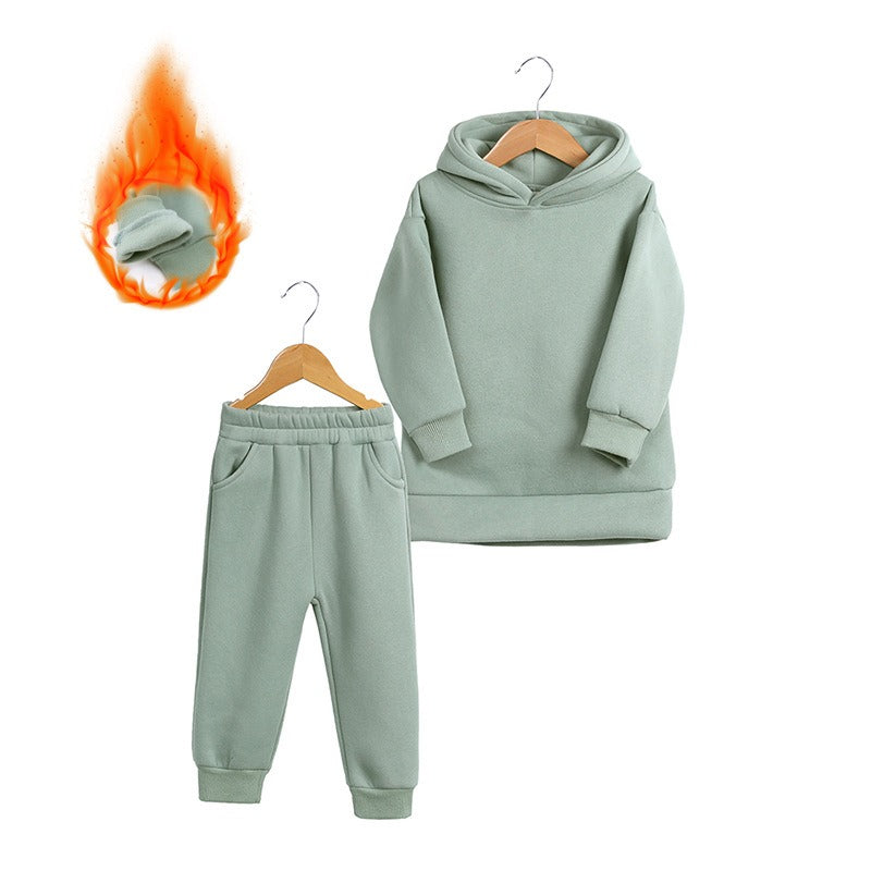 Thickened Autumn And Winter Clothing Children's Sports Suit Casual Pullover Hooded Sweater Trousers Two-Piece Set