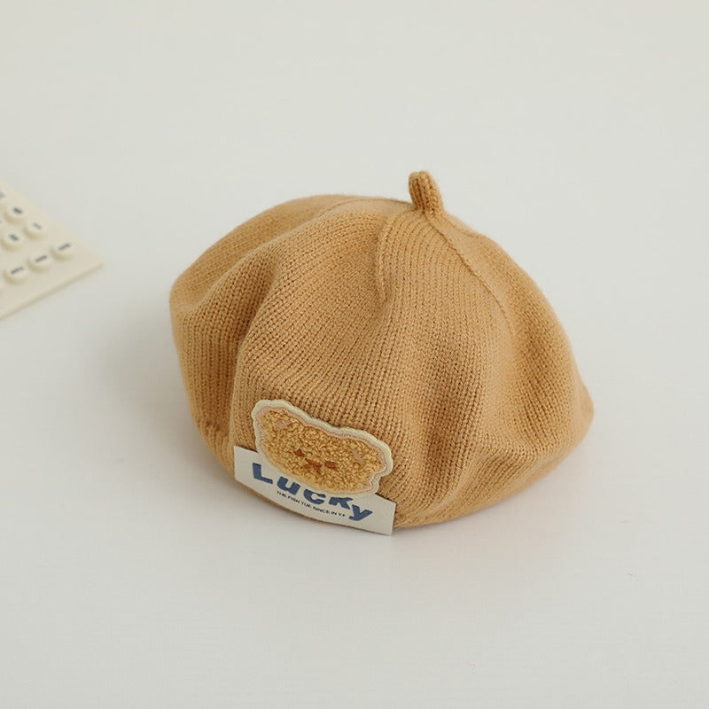 Children Spring and Autumn Beret Baby Cute Bear Hat Korean Version Male and Female Baby Corduroy Painter Hat