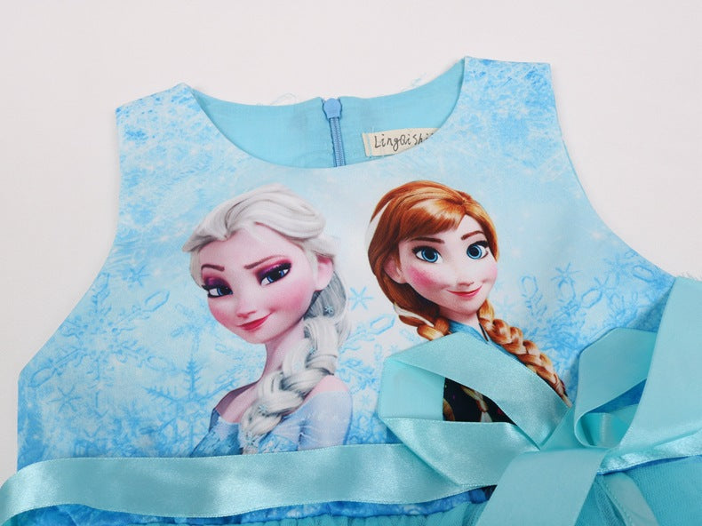 Ice Princess Dress Girl Dress Cartoon Romance New Sleeveless Bow Mesh Tutu Skirt