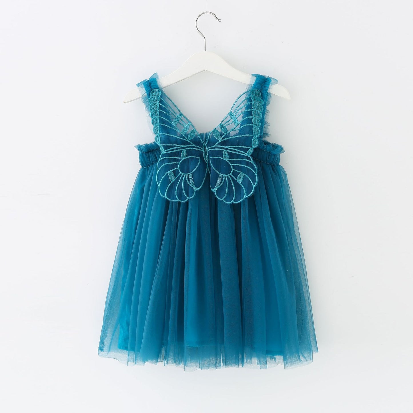 Children's clothing mesh dress with suspender, birthday dress, fluffy skirt, three-dimensional angel wings