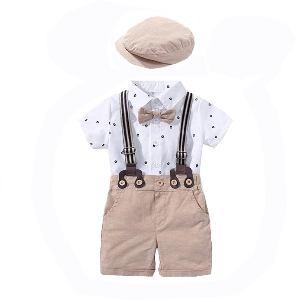 Summer New Baby Boy Gentleman Dress Printed Romper Baby Triangle Romper