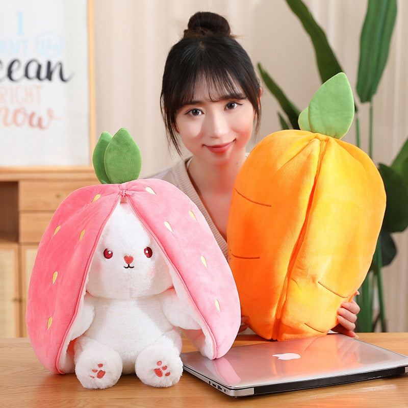 Kawaii Fruit Transfigured Bunny Plush Toy Cute Carrot Strawberry Turn Into Rabbit Plush Toy Kids Birthday Christmas Gift Muppet