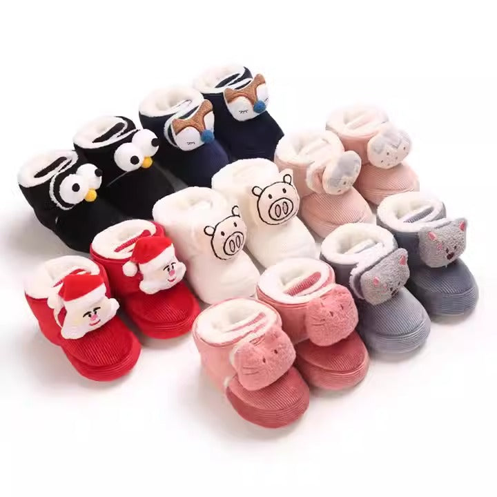 Baby cotton shoes winter high tube 0-1 year old children's cartoon cute walking shoes soft soled baby boots baby shoes plush