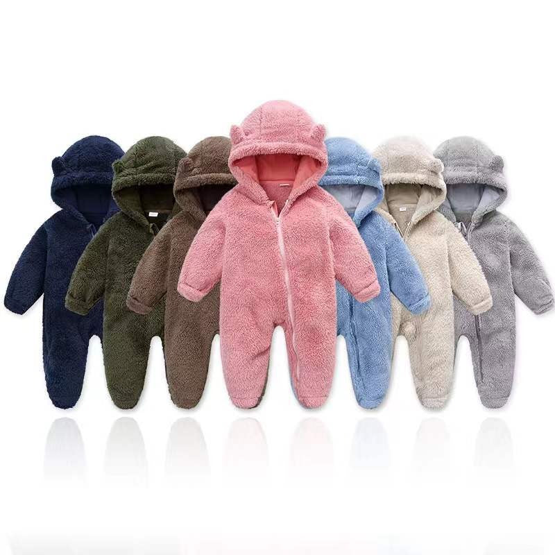 New Baby Open Bag Handbag Feet Flannel Autumn Winter One-Piece Crawling Suit