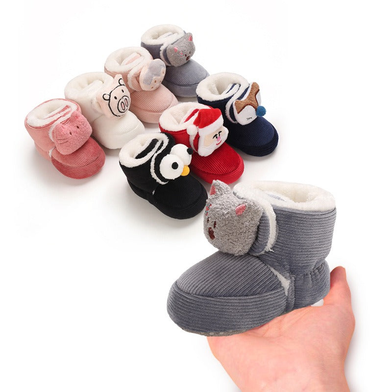 Baby cotton shoes winter high tube 0-1 year old children's cartoon cute walking shoes soft soled baby boots baby shoes plush